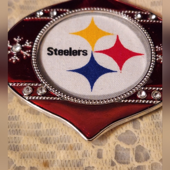 Steelers Red Ornament Frame Photo Metal Christmas Ball Bling Silver Snowflakes - Picture 3 of 5
